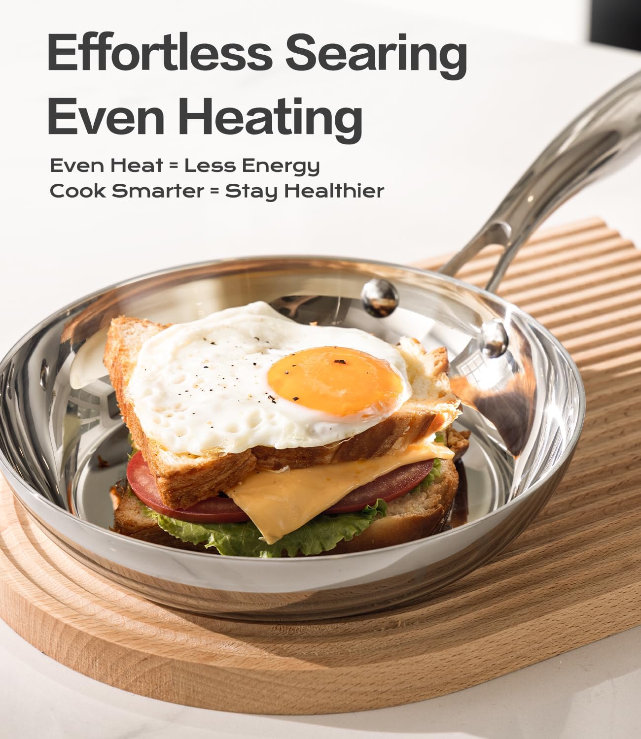 Stainless Steel 8 Inch Frying Pan Nonstick, Tri-ply Clad Base Non-toxic Skillets with Stainless Steel Lid, Fast and Even Heating Stay Cool Handles Induction Dishwasher & Oven Safe PFOA Free Cookware