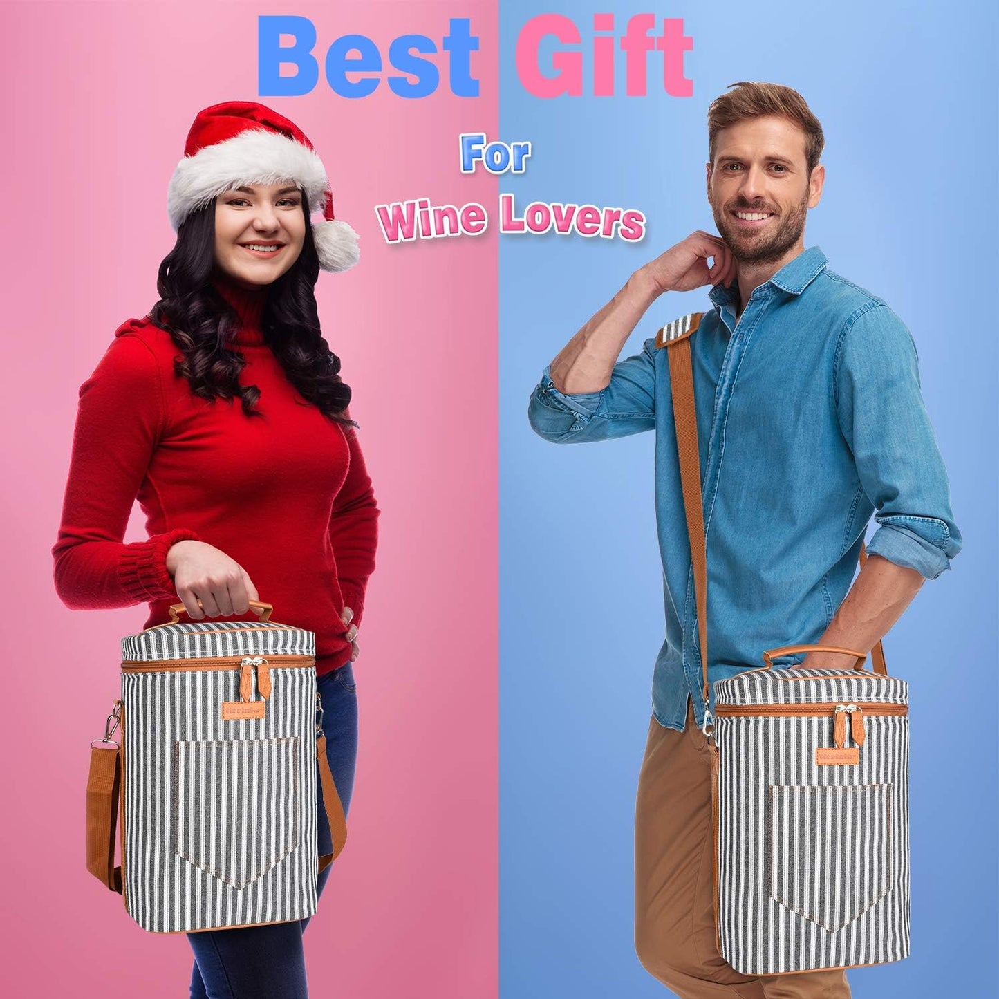 Tirrinia 4 Bottle Wine Gift carrier - Insulated & Padded Portable Versatile Wine Carrying Cooler Tote Bag for Travel, BYOB Restaurant, Wine Tasting, Party, Great Gift for Wine Lover, Black Stripe