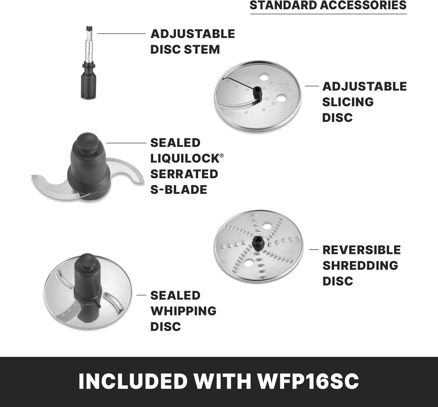 Waring Commercial 4 Quart Food Processor, 2 HP Motor, Extra Large Feed Tube, LiquiLock Sealed Bowl System, S Blade Chops Purees Emulsifies, 120V, 5-15 Phase Plug, Clear WFP16SC Black