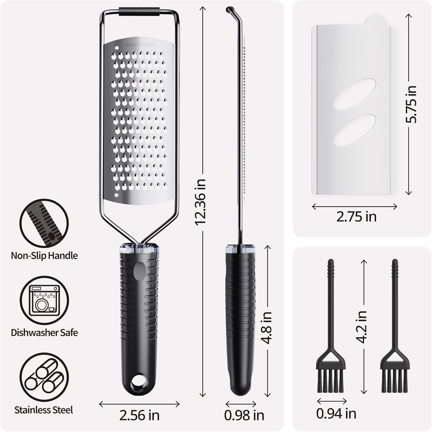 Cheese Grater with Non-Slip Handle,L12" X W2.5",Coarse Grater