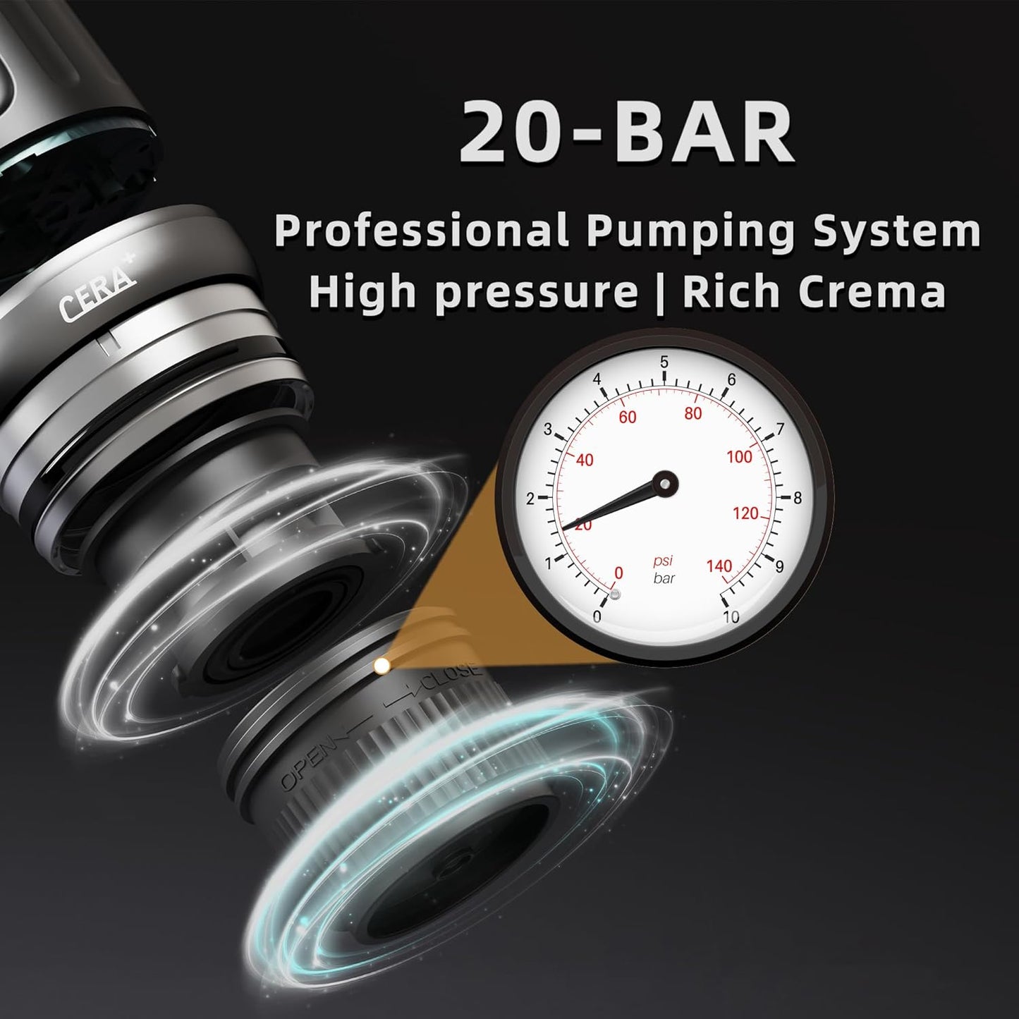CERA+ Self-Heating Portable Espresso Machine,Up to 8 Cups per Charge & 20 Bar, 13500mAh, CERApresso Works with NS Capsules & Grounds, Electric Coffee Maker for Camping,Hiking,Office,Car,Travel,Office