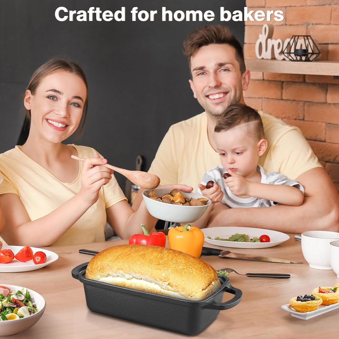 2 in 1 Cast Iron Bread Pan with Lid, Durable Loaf Pans for Baking Homemade Sourdough and Meatloaf, Bread Oven Cast Iron Cookware, Bread Loaf Pan, Sourdough Baking Pan