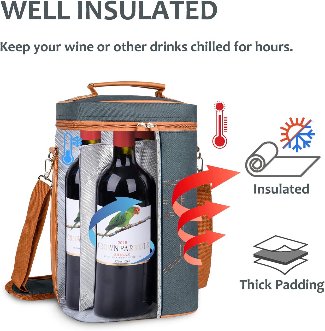 Tirrinia 4 Bottle Wine Gift Carrier - Gray, Padded, Insulated, Portable, Versatile, Stylish