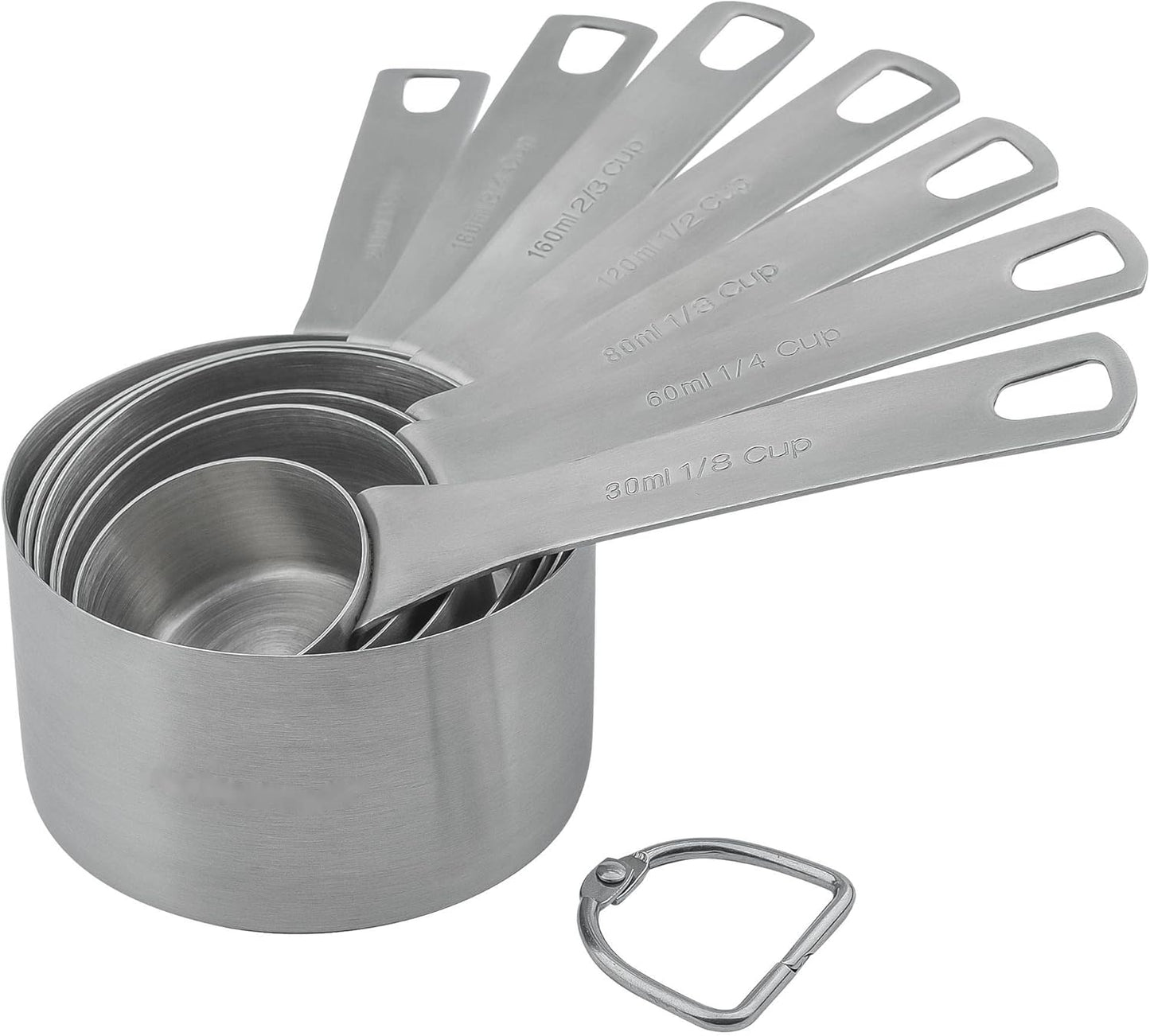 Smithcraft Measuring Cups Set of 7, 18/8 Stainless Steel Measuring Cups with 1/8, 1/4, 1/3, 1/2, 2/3, 3/4 & 1 Cup for Kitchen & Baking, Dry and Liquil Metal Metric Measure Cups Set