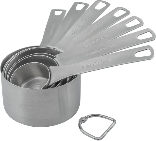 Smithcraft Measuring Cups Set of 7, 18/8 Stainless Steel Measuring Cups with 1/8, 1/4, 1/3, 1/2, 2/3, 3/4 & 1 Cup for Kitchen & Baking, Dry and Liquil Metal Metric Measure Cups Set