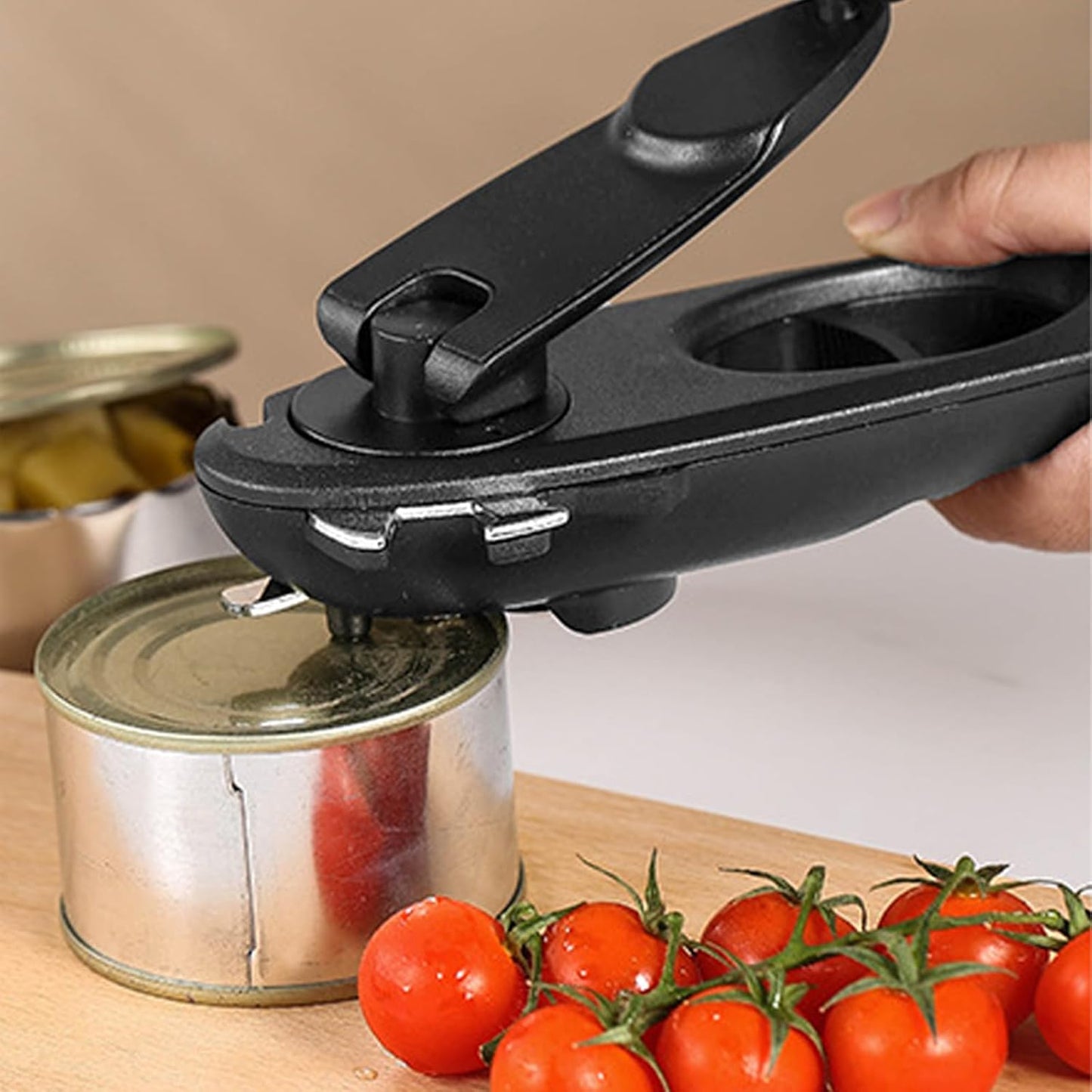 Multifunction Can Opener, 8 in 1 Stainless Steel Manual Bottle Opener, Save Effort (Black)