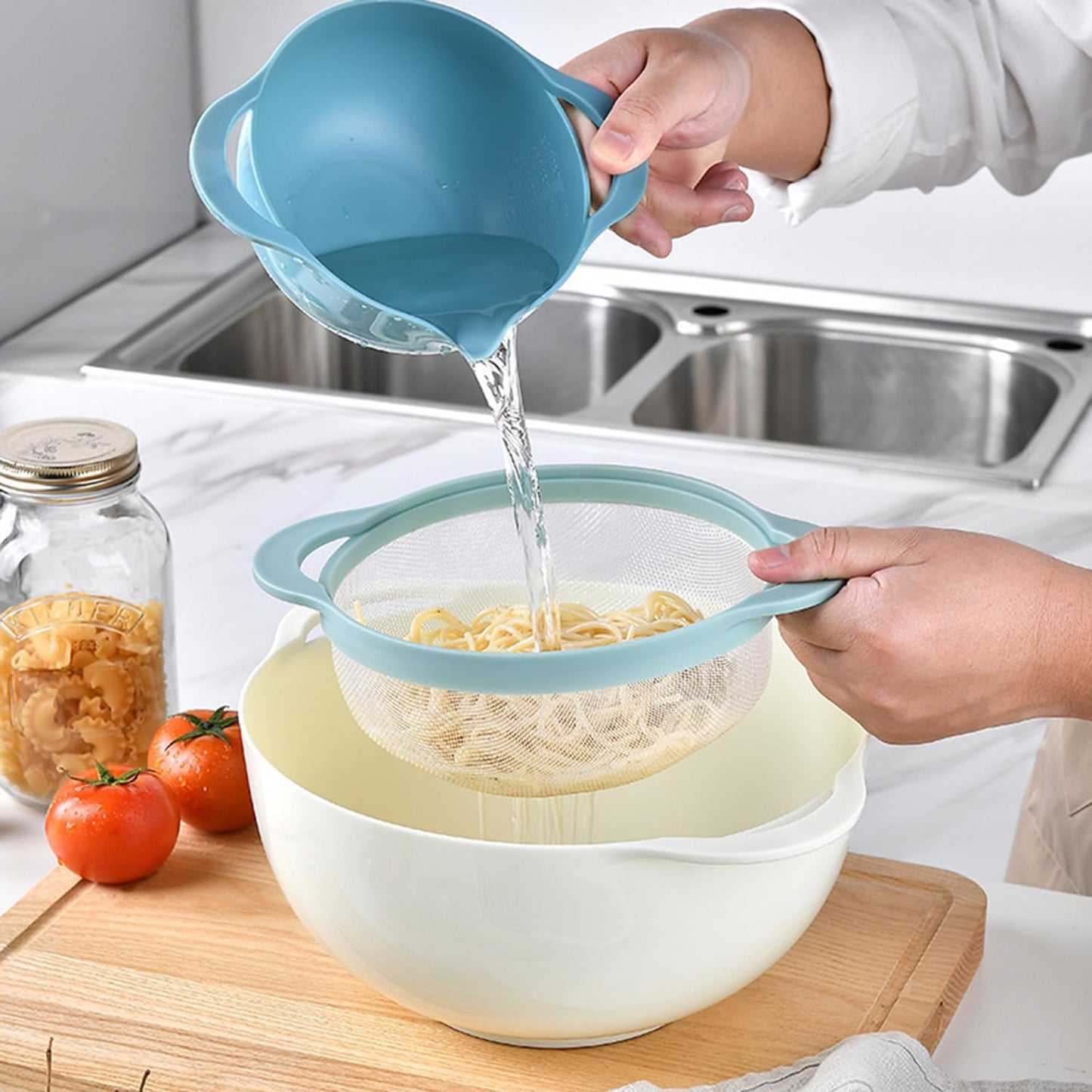 Plastic Mixing Bowls Set 8/10 PCS with Measuring Spoon, Colorful Serving Bowls for Kitchen, Ideal for Baking, Prepping, Nesting Bowls for Space Saving Storage (Pebble Stream)