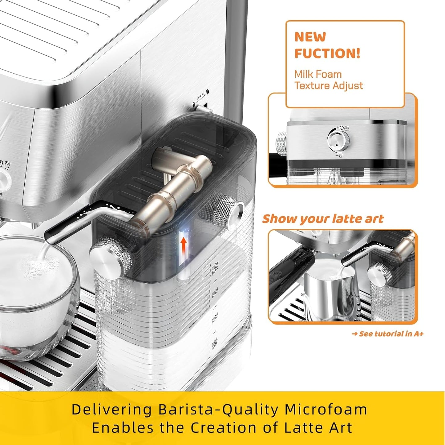 MAttinata CM1632 Cappuccino Coffee Machine 20 Bar, Professional Espresso Machines for Home with Automatic Milk Frothering System, Barista Compact Latte Maker for Coffee Lovers, Stainless Steel