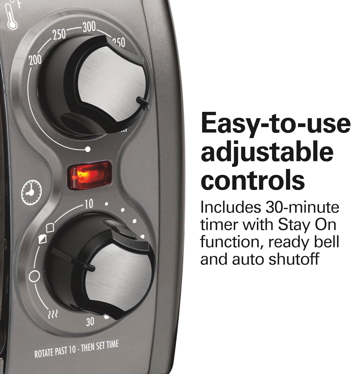 Hamilton Beach Easy Reach 4-Slice Countertop Toaster Oven With Roll-Top Door, 1200 Watts, Fits 9” Pizza, 3 Cooking Functions for Bake, Broil and Toast, Silver (31344DA)