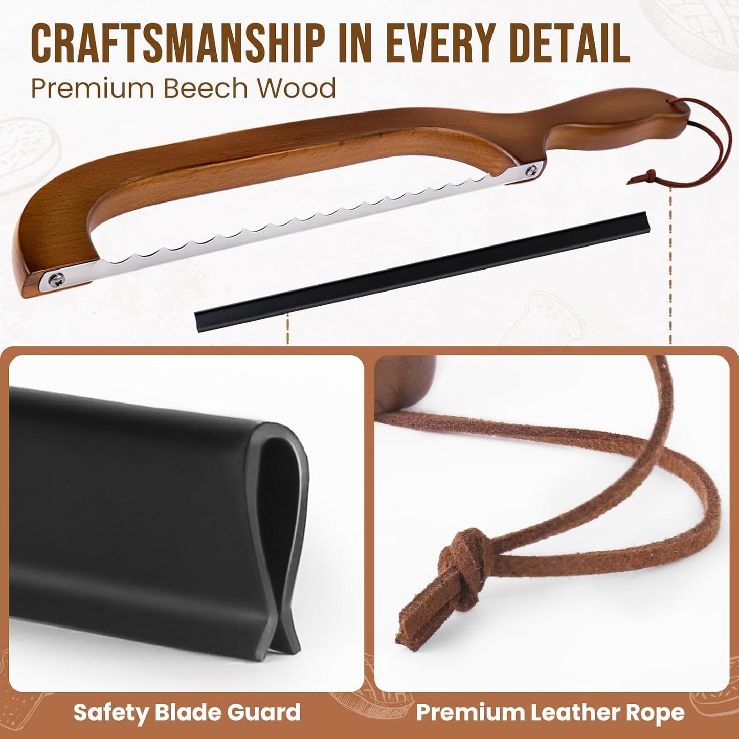 Woodever Bread Knife, 2 Pack Bread Slicer for Homemade Bread, 16'' Wooden Sourdough Bread Knife with Bow Design, Premium Stainless Steel Serrated Bread Cutter for Bagels and Baguettes