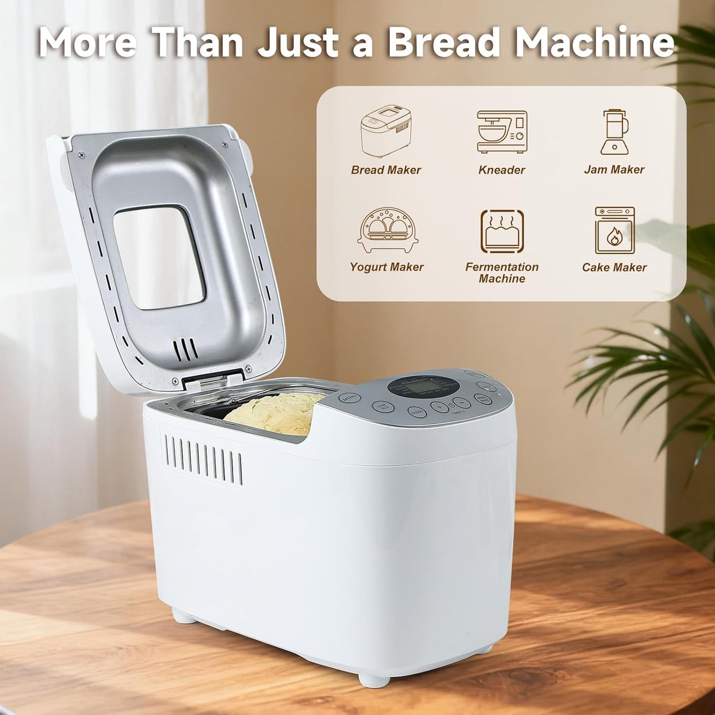 Davivy Bread Maker Machine 3.3LB Dough Maker,15-in-1 Automatic Bread Machine Maker with Nonstick Bowl, Jam& Yogurt, 3 Loaf Sizes and 3 crust settings,15-H Delay Timer（850W,Silver,3.3LB） (3.5LB)