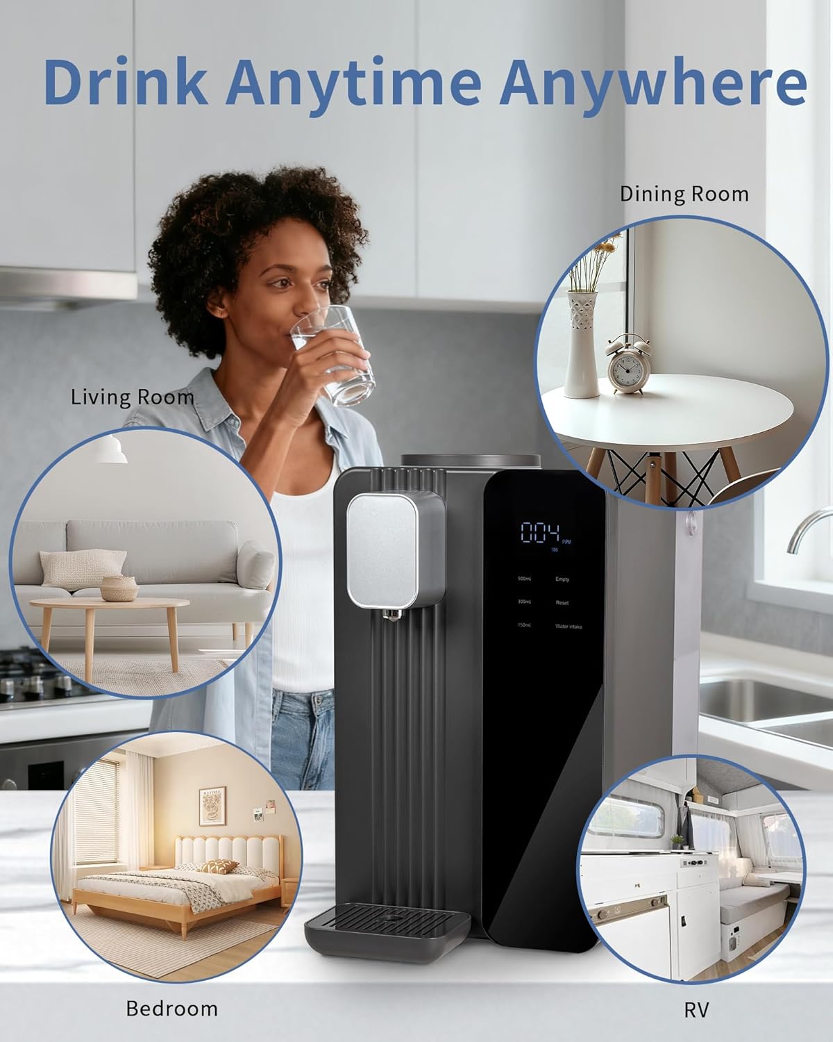 Countertop Reverse Osmosis System Water Filter - 5 Stage RO Water Filtration System, No Installation Portable Home Water Purifier, TDS & Filter Monitor, 3:1 Pure to Drain, Black