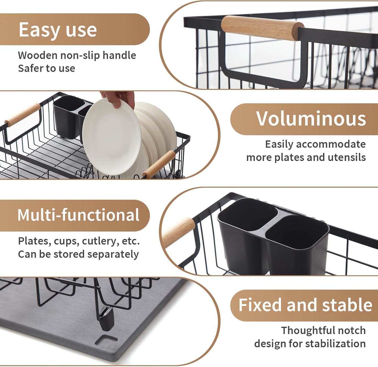 Dish Drying Rack with Stone Drying Mat, Diatomaceous Earth Dish Drying Mat for Kitchen Counter, Dish Drainers with Dish Drying mat