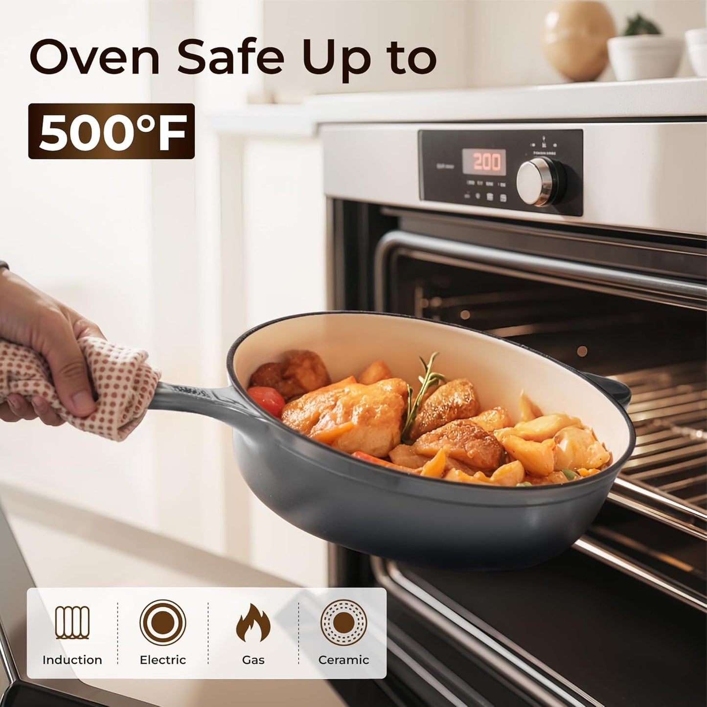 Kitchen Academy 7Pcs Enameled Cast Iron Cookware Sets - Non Toxic Pots and Pans Set Non Stick, Grey Induction Nonstick Cookware Set, PFOA&PFAS Free