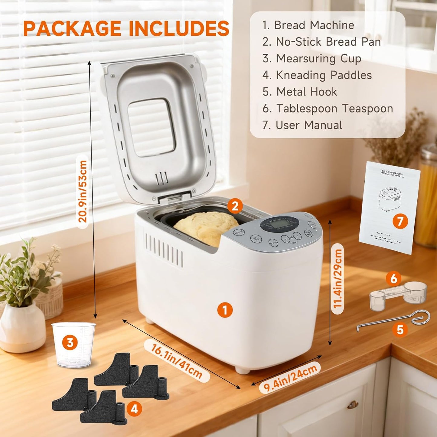 Davivy 15-in-1 Bread Maker - 3.5 Pound Capacity, 15-Hour Timer, Non-Stick Plate, with Spare Parts, 3 Shell Colors and 3 Bread Sizes, 850 Watt (Fits 5-7 People)) (3.5LB)