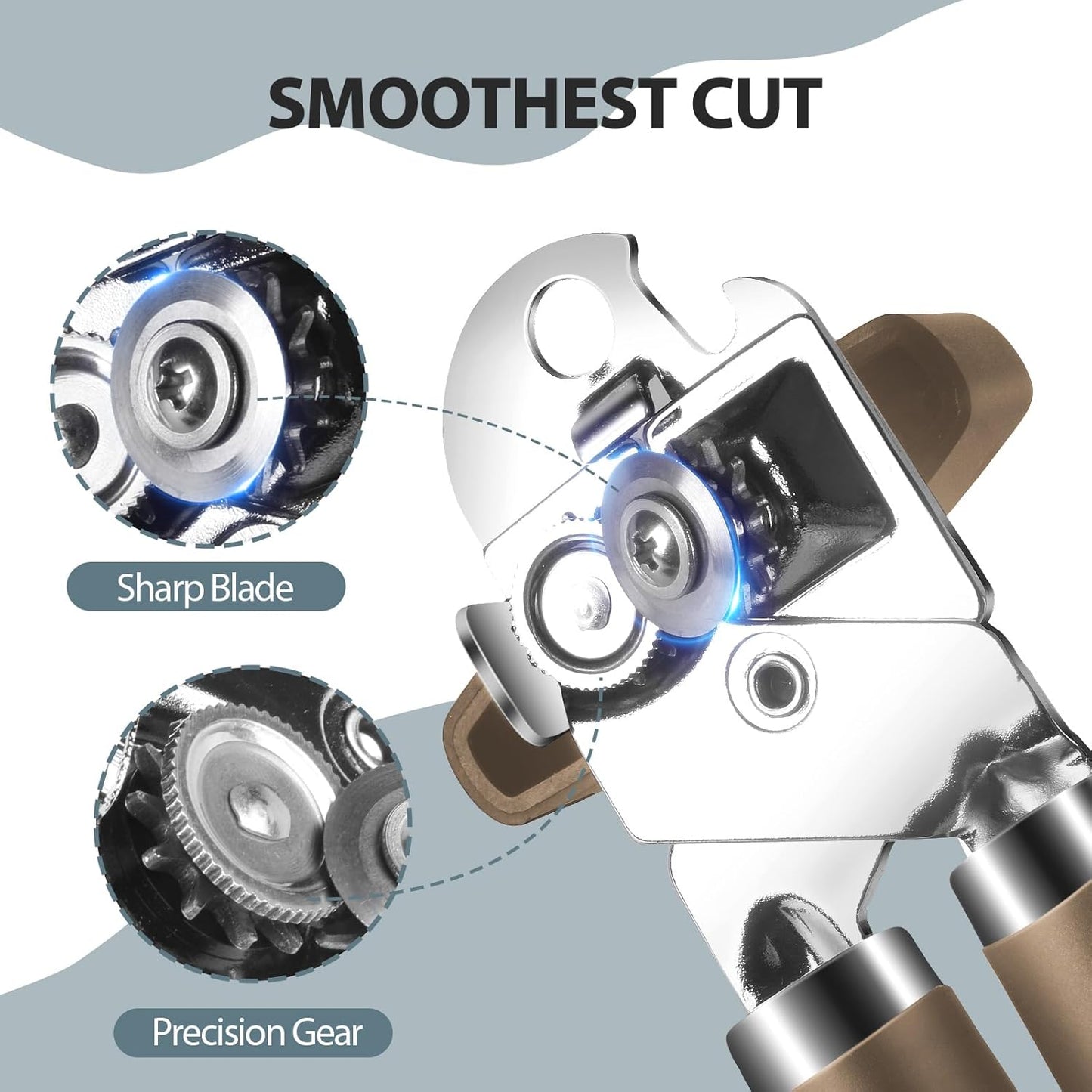 Can Opener Manual, Heavy Duty Handheld Strong Can Opener with Soft Touch Handle, Sharp Blade Smooth Edge, Can Openers with Multifunctional Bottle Opener, Coffee