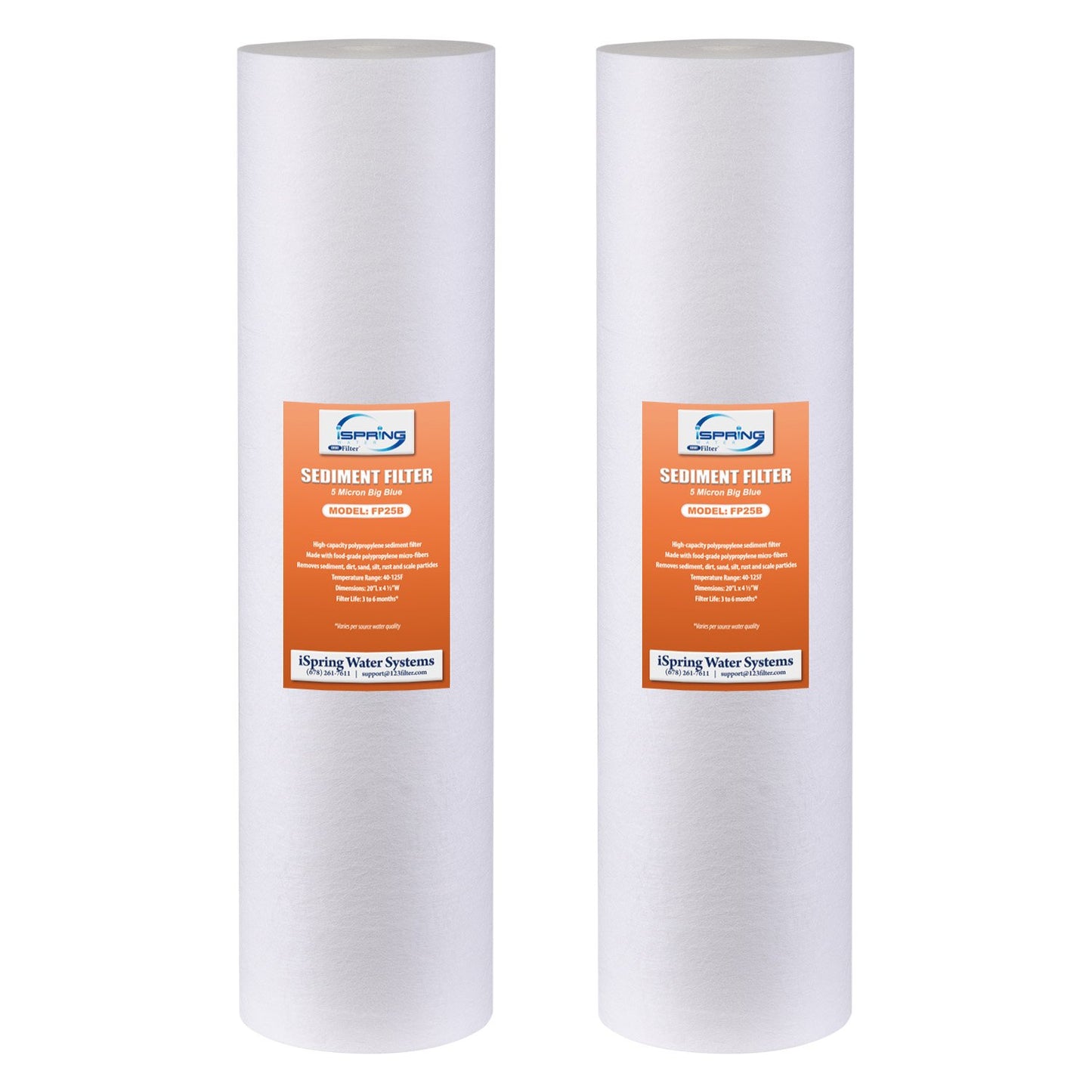 iSpring 5-Micron 20” x 4.5” Whole House Water Filter Cartridges, High Capacity Sediment Filter, Model Number: FP25BX2