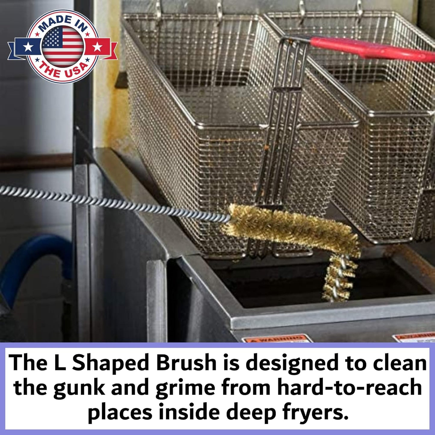 4-Pack L-Shaped Deep Fryer Cleaning Brush, Up to 750F High Heat Resistant Metal Bristles Fryer Cleaning Brush for Food Debris & Grease in Kitchen & Restaurants Deep Fryers Coil by FryOilSaver Co. B53C