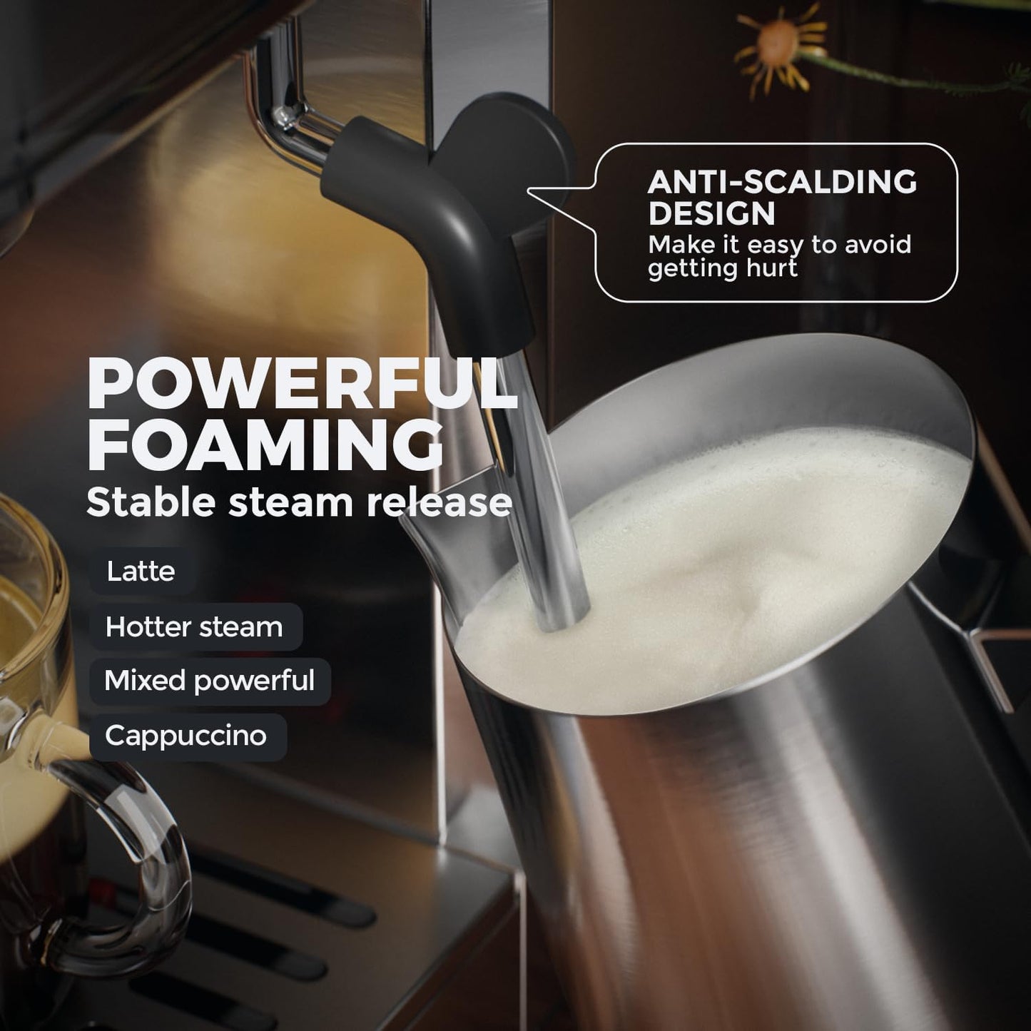 Espresso Machine with Rapid Cold Brew, Hot & Iced Coffee Machine, Espresso Maker with Milk Frother Steam Wand, One Touch Control with 41oz Water Tank for Latte, Cappuccino, Gift