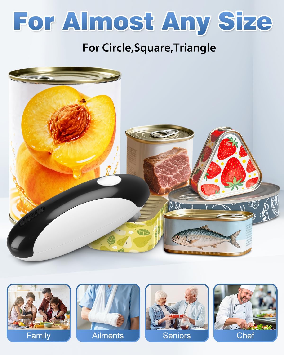 Auto Stop Electric Can Opener - Rechargeable Can Openers Smooth Edge for Seniors,One Touch Cut Opener Handsfree for Kitchen Portable for Any Size Cans