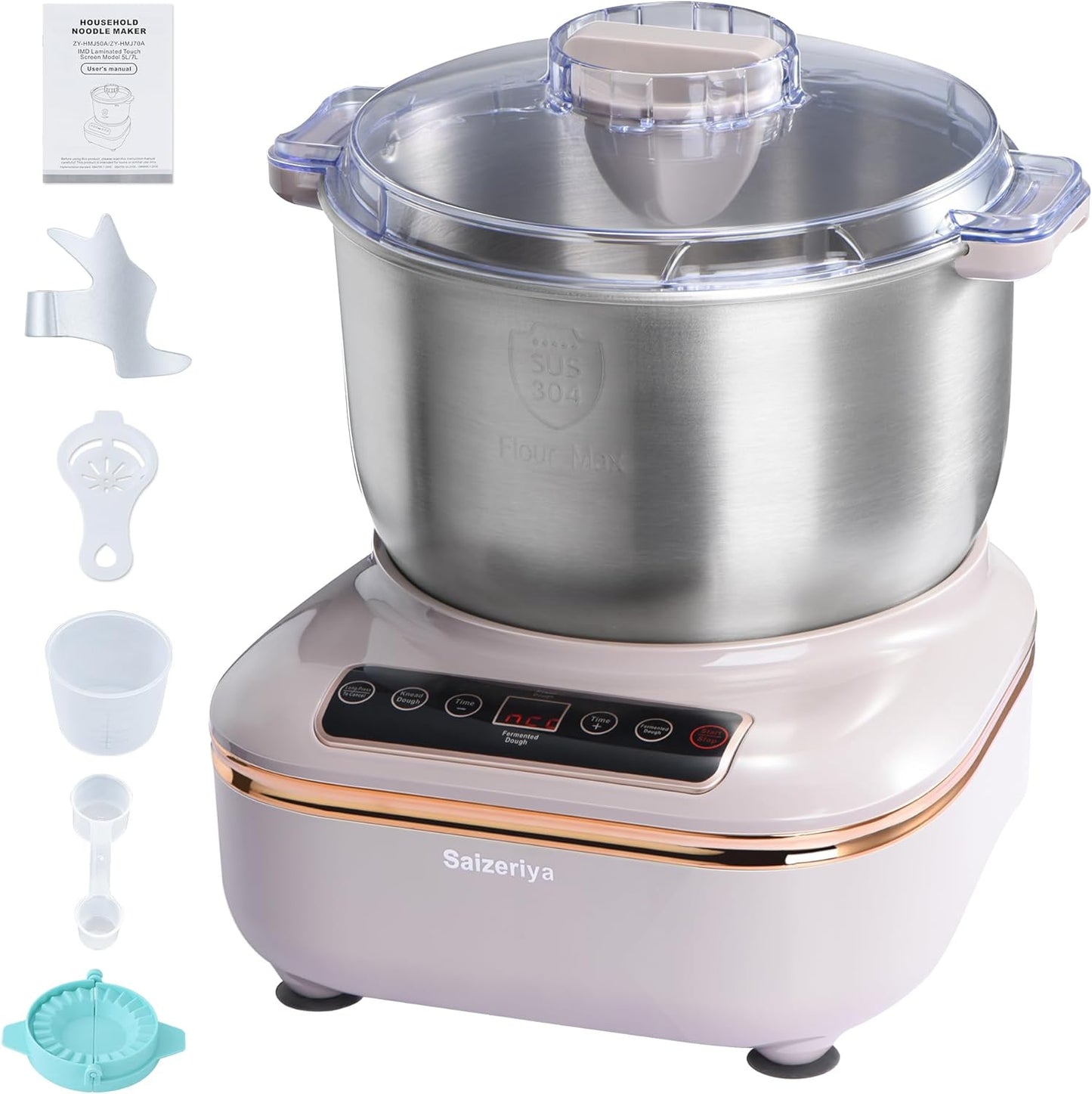 Electric Dough Maker with Ferment Function, 7L(6.6QT) Dough Mixer Machine with Stainless Steel Bowl, Kitchen Stand Mixers, Flour Kneading Machine for Pizza Bread-NEW