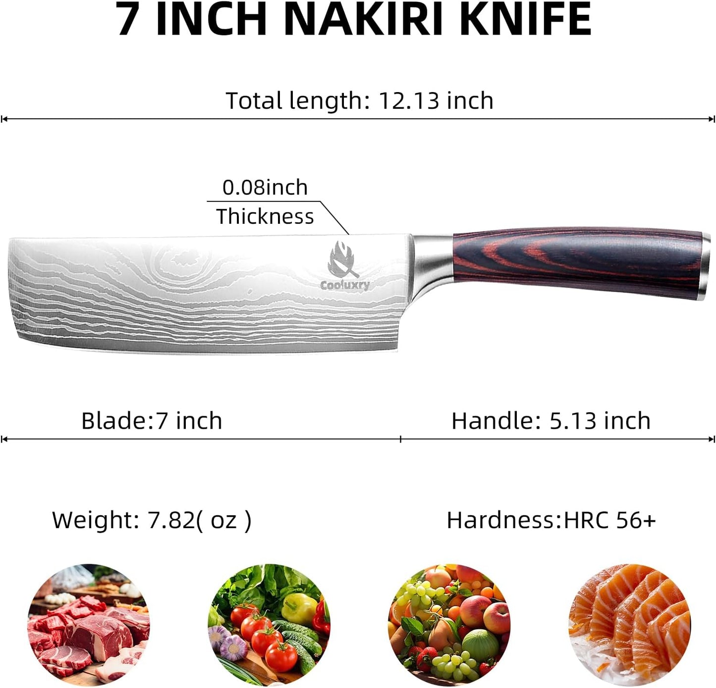 7 Inch Nakiri Knife - 7" Razor Sharp Meat Cleaver and Vegetable Kitchen Knife, Professional Vegetable Chopping Knife, High Carbon Stainless Steel Blade with Ergonomic Handle