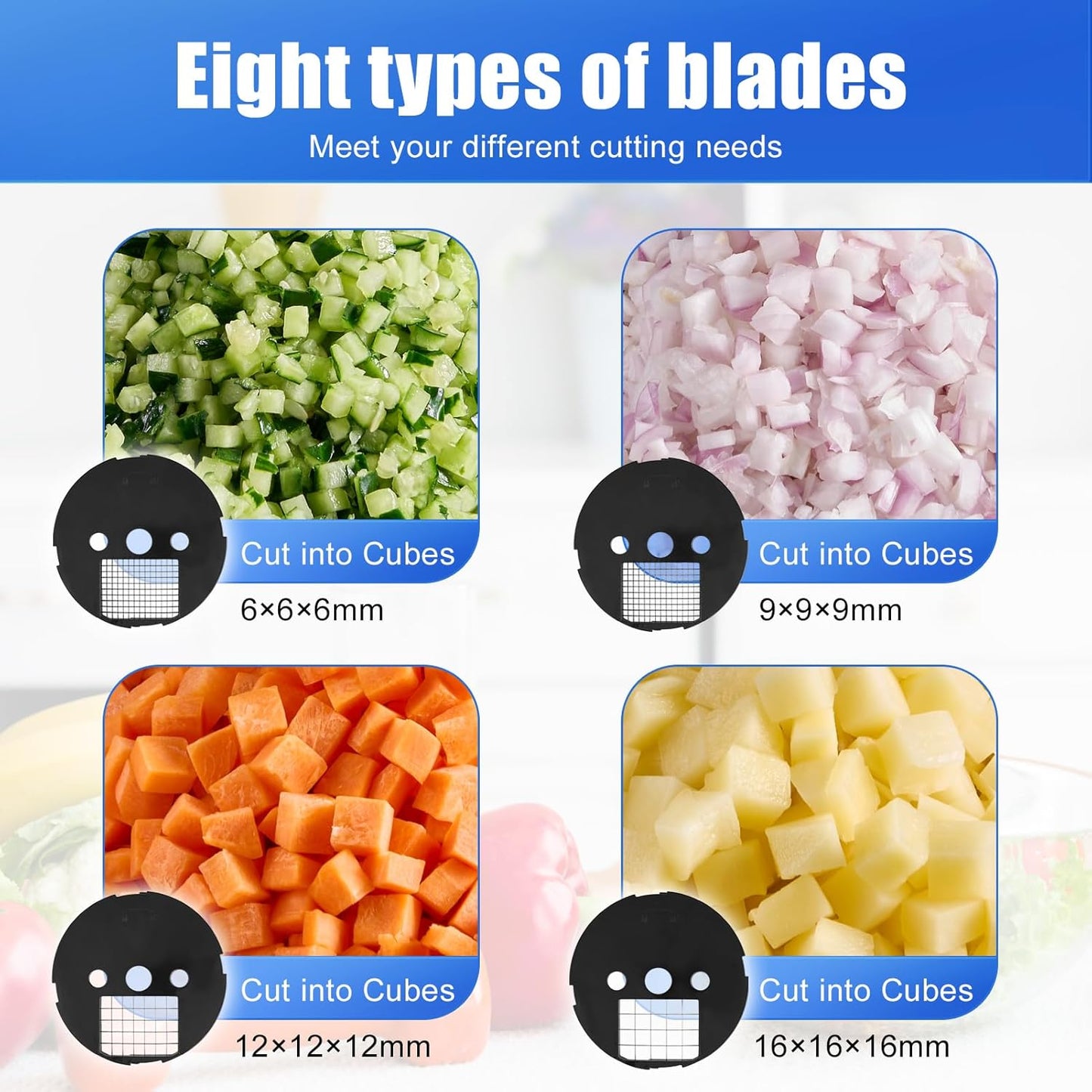 MOGAN 3-In-1 Electric Vegetable Chopper, Multifunctional Vegetable Slicer Fruit Food Processor, Auto Veggie Dicer Cutter Stainless Steel Blades for Slicing Shredder Dicing&Striping for Commercial Home