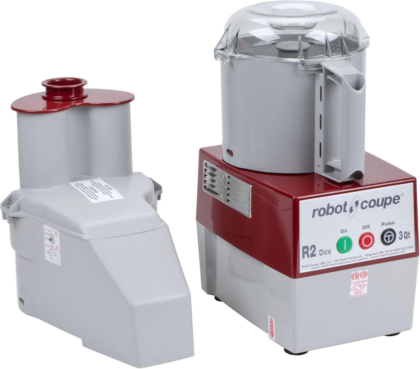 Robot Coupe R2 Dice Continuous Feed Combination Food Processor Dicer with 3-Quart Polycarbonate Bowl, Gray, 120-Volts