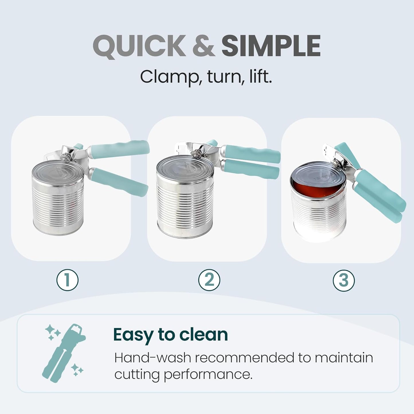 Zulay Kitchen Heavy Duty Stainless Steel Can Opener Manual with Bottle Opener - Rust Proof Manual Can Opener With Turn Knob & Comfy Soft Grip Handles - Mint