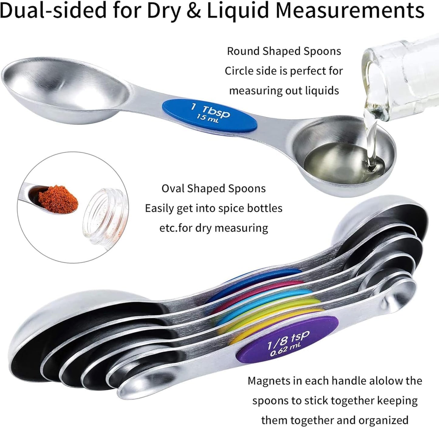 TILUCK measuring cups and magnetic measuring spoons set, stainless steel measuring cups, 6 double-sided stainless steel measuring spoons & 1 leveler (14)