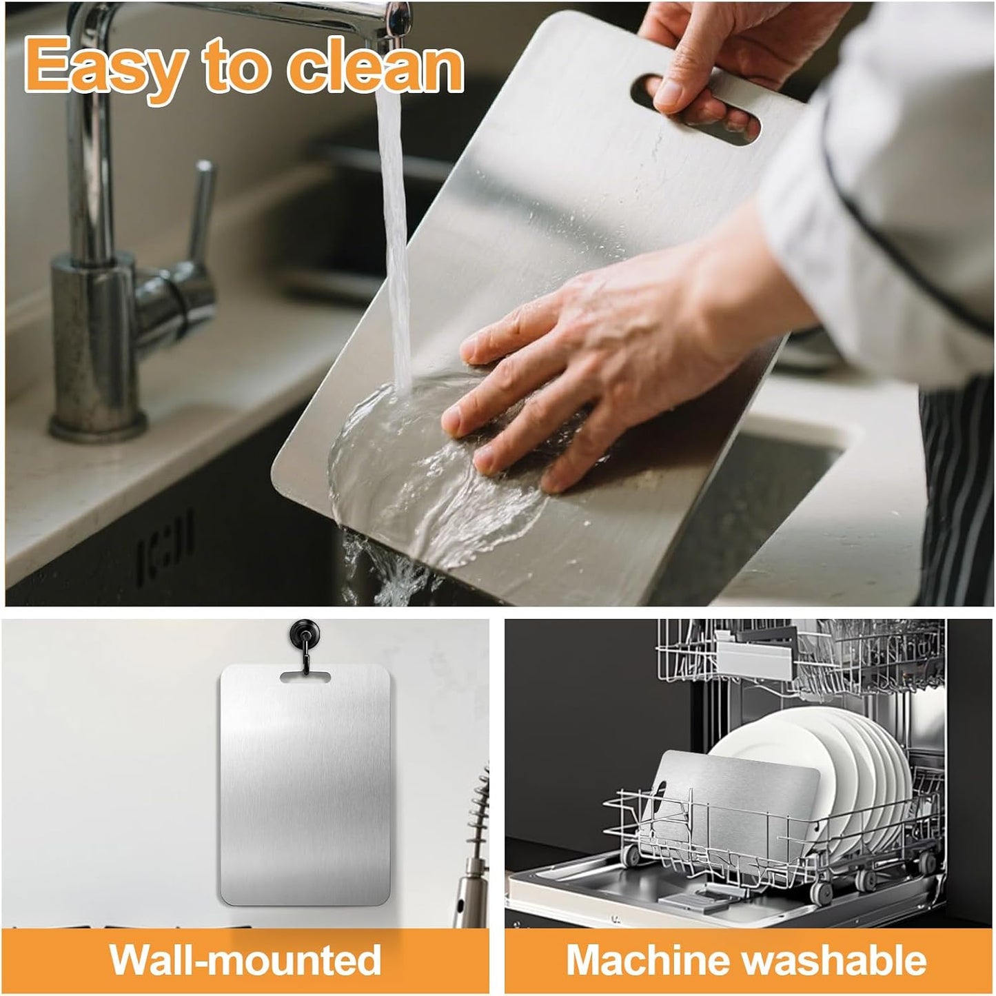 100% Pure Titanium Cutting Boards for Kitchen, Titanium Cutting Board Set of 3, 2025 New Food-Grade Chopping Board for Easy to Clean and Will Not Absorb Odors