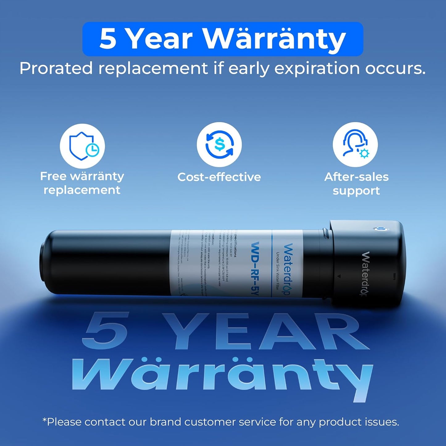 Waterdrop UA-5Y 𝟓 𝐘𝐞𝐚𝐫𝐬 Under Sink Water Filter System, Ultra Long Life, Reduces Lead, Chlorine, Bad Taste & Odor, Water Filter for Sink Faucet Direct Connect to Kitchen Faucet, USA Tech