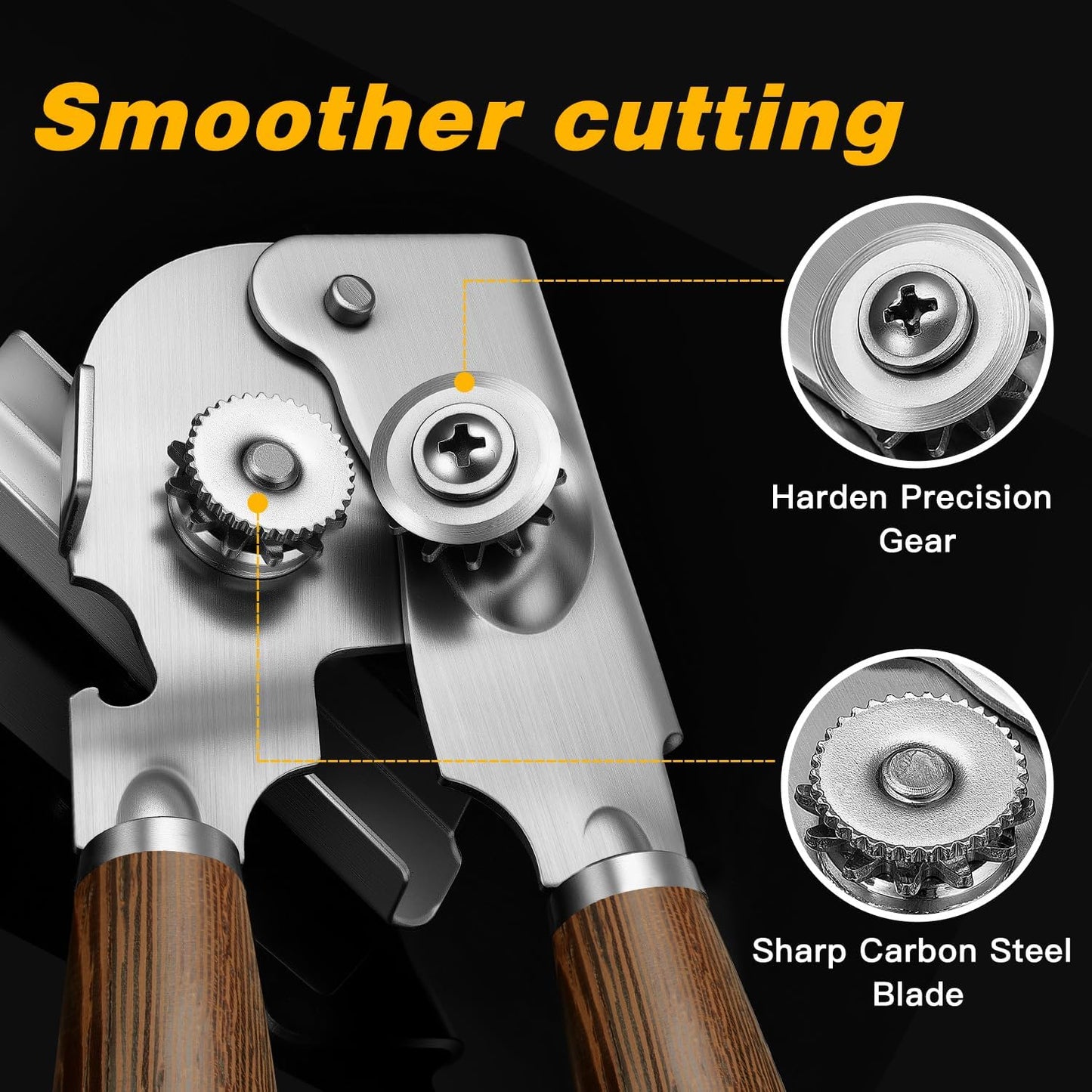 Upgraded Efficient Manual Can Opener - Selected Solid Wood Handle, Sharp and Smooth Blade Edge, Portable Design, Easy-Open Large Knob, Versatile for Various Bottle Caps(Wenge)