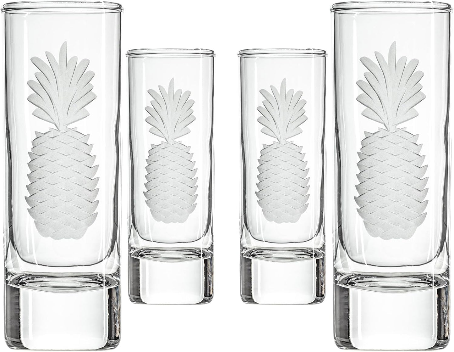 Rolf Glass Fresh Pineapple Shot Glass | 2.5oz Engraved Glass Cordial | Spirits or Tequila Sipper | Tropical Sand-Etched Pineapple Design | Lead-Free | Made in the USA | Set of 4