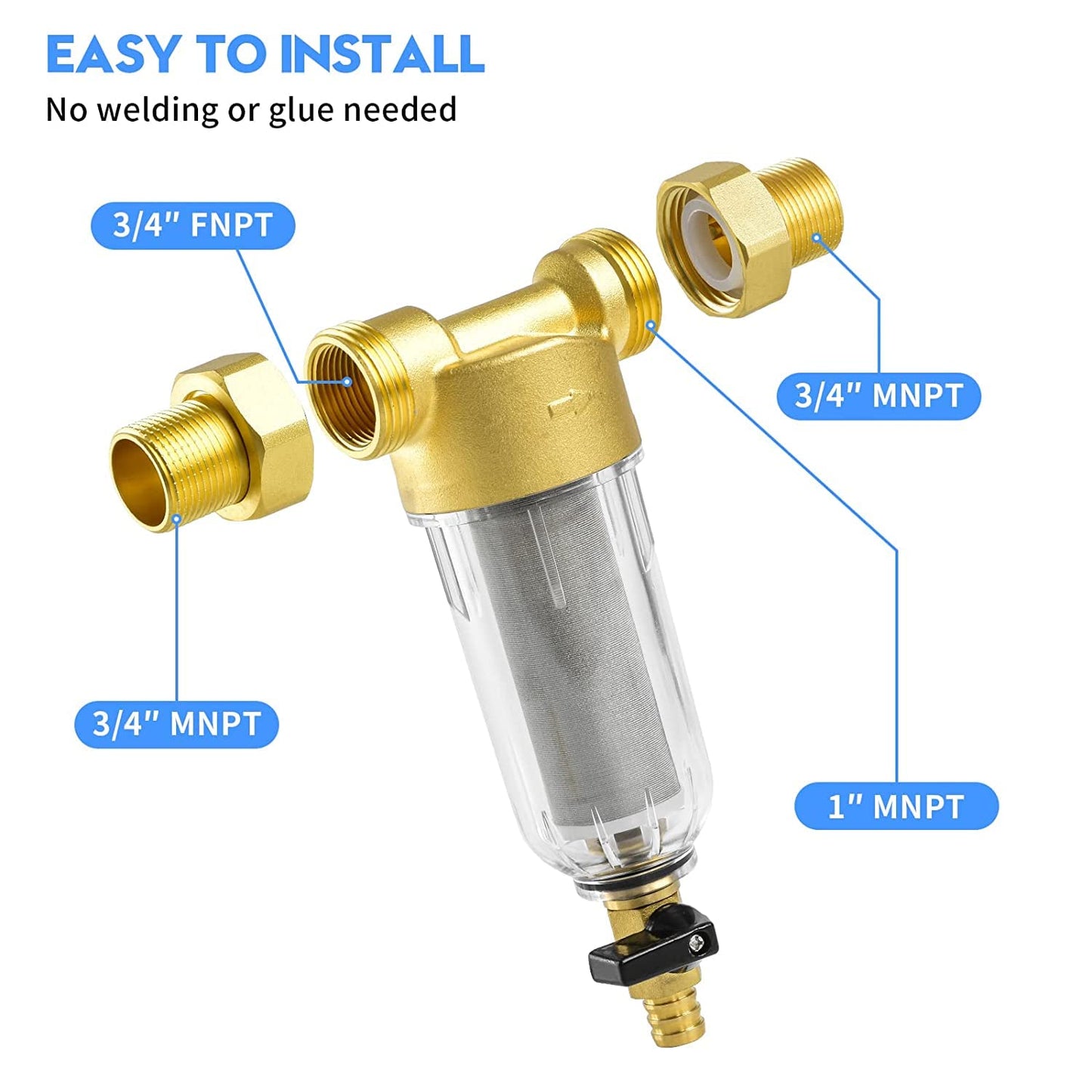 50 Micron Spin Down Sediment Filter for Whole House and Well Water, Reusable Washing Machine Water Filter, BPA-Free Pre-Filter