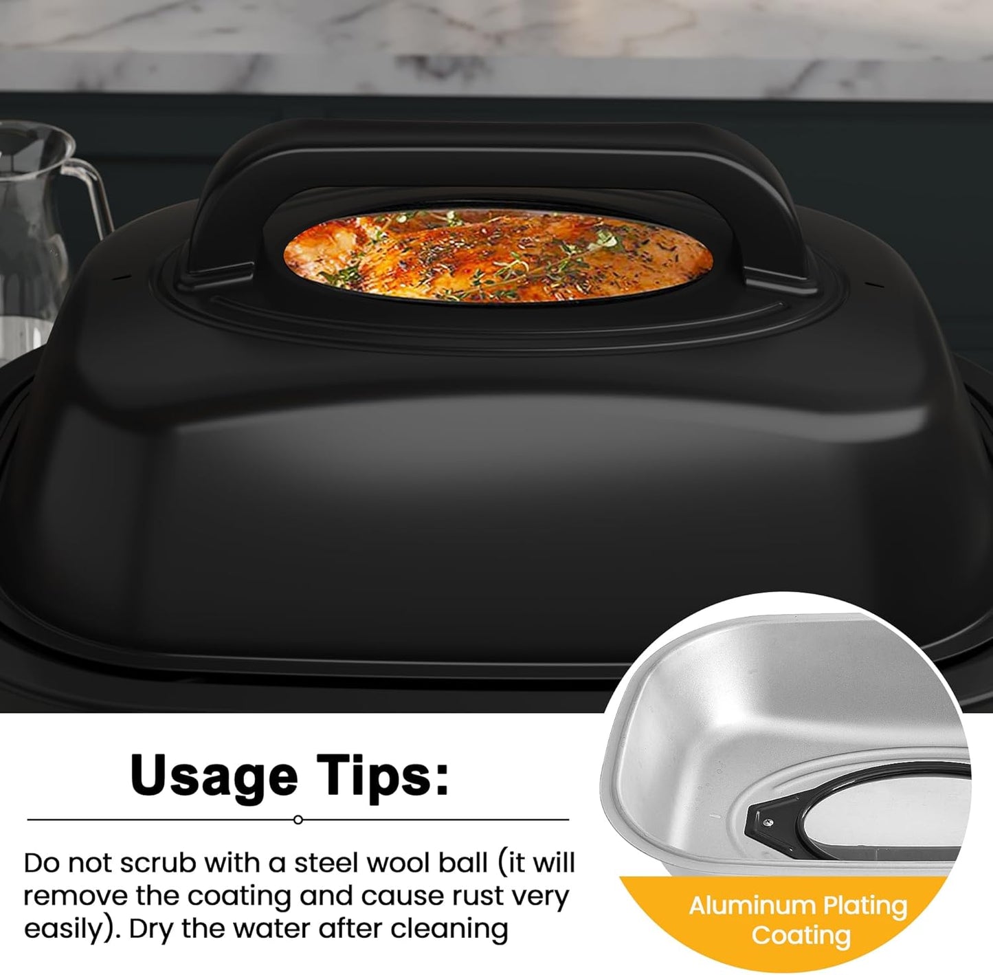 Sunvivi Roaster Oven, Electric Roaster Oven with Viewing Lid, 30lb 26-Quart Turkey Roasters with Unique Defrost/Warm Function, Large Roaster with Removable Pan & Rack, Stainless Steel, Grey