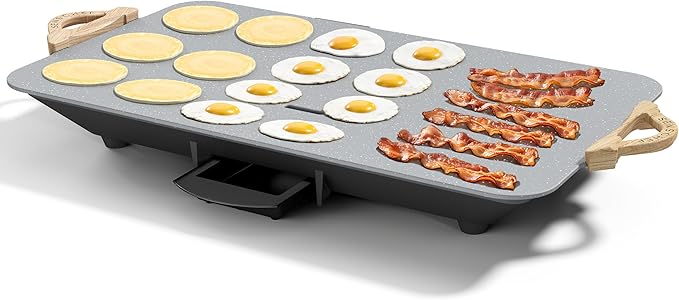 CookSimple Everyday 20"x12" Electric Griddle–1700W Nonstick ILAG Granite Surface, Large Sloped Design, Perfect for Family Meals, Pancakes&Eggs, Fast Even Heating, Easy to Clean, Granite Grey