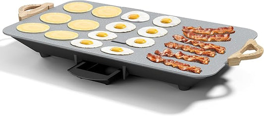 CookSimple Everyday 20"x12" Electric Griddle–1700W Nonstick ILAG Granite Surface, Large Sloped Design, Perfect for Family Meals, Pancakes&Eggs, Fast Even Heating, Easy to Clean, Granite Grey