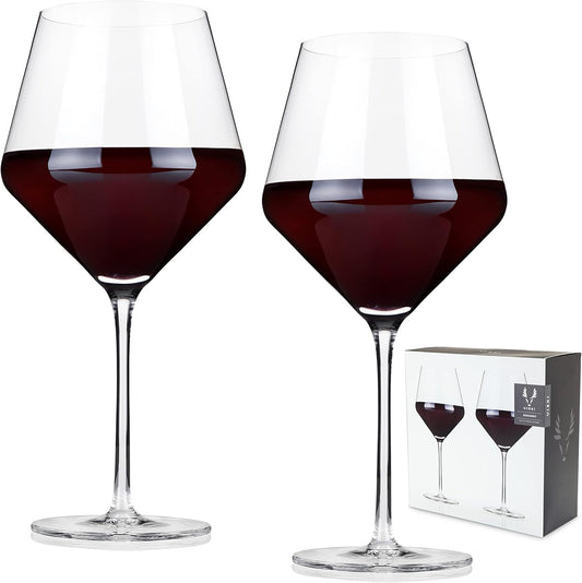 Viski Raye Angled Burgundy Wine Glasses, Crystal Clear Red Wine Glasses for Wedding, Anniversary, Birthday Gifts for Women and Men, Home Bar, Elegant Glassware, 21 oz, Set of 2