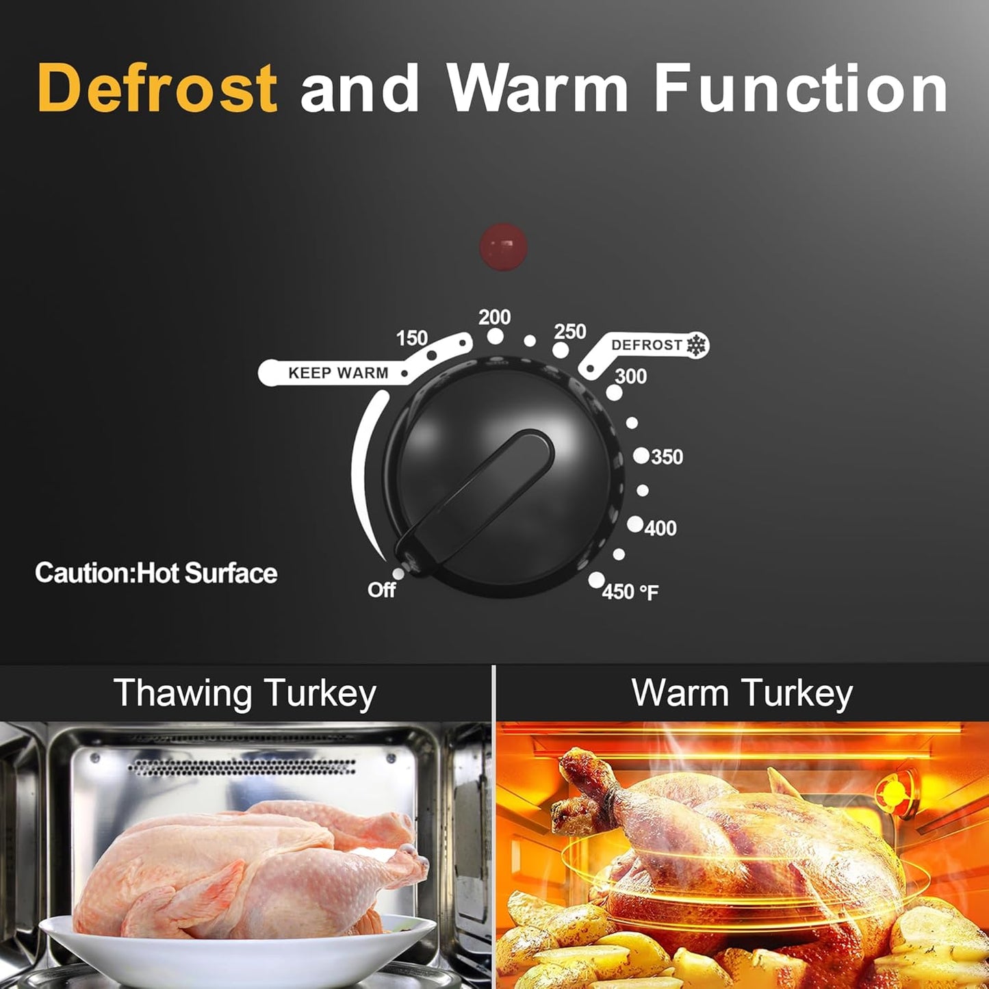 Sunvivi 22lb 18-Quart Roaster Oven, Electric Roaster Oven with Self-Basting Lid, Turkey Roaster with Unique Defrost/Warm Function, Large Roaster with Removable Pan & Rack, Stainless Steel, Black