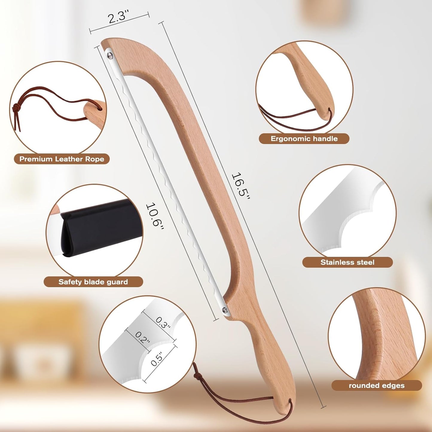 Woodever Sourdough Bread Knife for Both Right and Left Handed Use, 16" Bread Slicer for Homemade Bread, Premium Stainless Steel Serrated Saw Bread Cutter for Bagels, Baguettes (YELLOW)