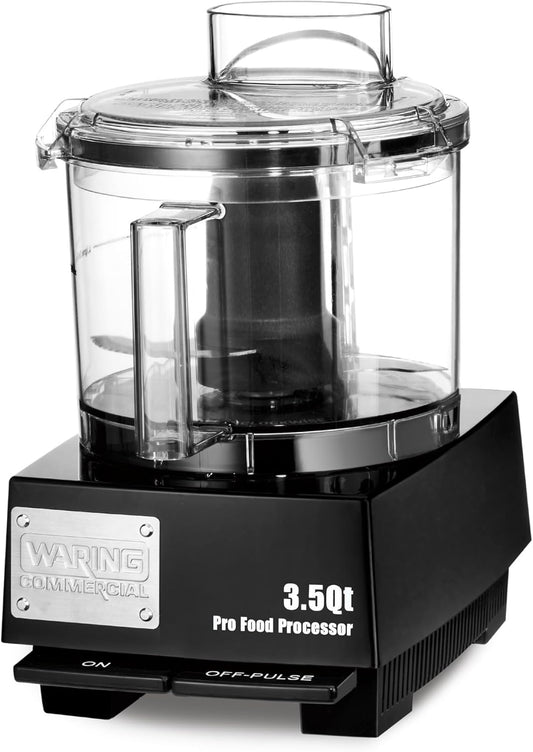 Waring Commercial WFP14SW 3.5 Quart Food Processor, 1 HP Motor, Low Profile Design, Patented LiquiLock Seal Bowl System, Includes Whipping Disc and a Standard S blade for Chopping, Pureeing, and Emulsyfying, 120V, 5-15 Phase Plug