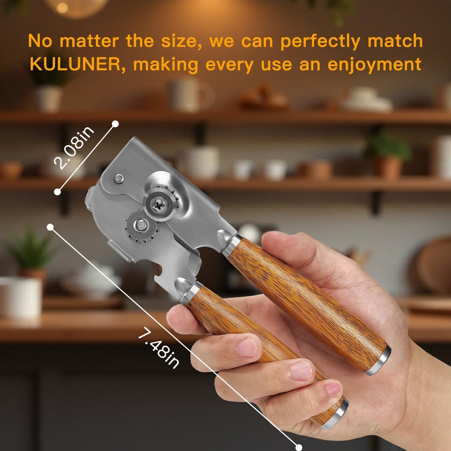 Upgraded Efficient Manual Can Opener - Selected Solid Wood Handle, Sharp and Smooth Blade Edge, Portable Design, Easy-Open Large Knob, Versatile for Various Bottle Caps(Boluoge)