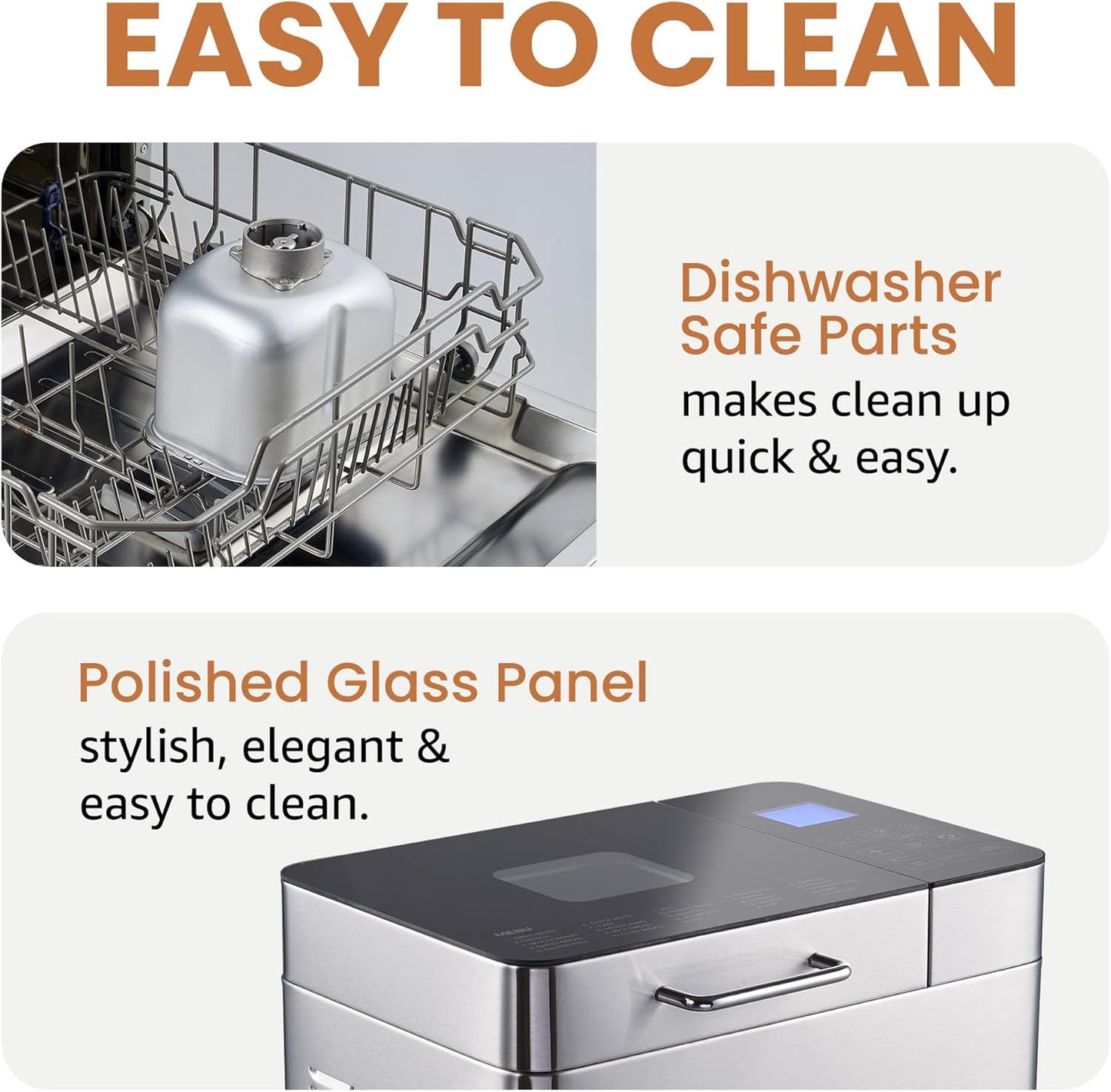 Elite Gourmet EBM8224MM Programmable 2 Lb. Bread Maker, PFAS free Ceralast™ Ceramic Pan, Touch Screen Control Panel, 19-Functions, Gluten Free, White, Wheat, Rye & more, 3 Loaf Sizes, Stainless Steel