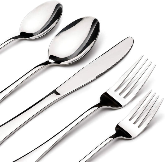 Silverware Set for 12, 65 Piece Stainless Steel Flatware Cutlery Fork and Spoon Set with Serving Utensils Set, Dishwasher Safe, Gift Package for Wedding Housewarming