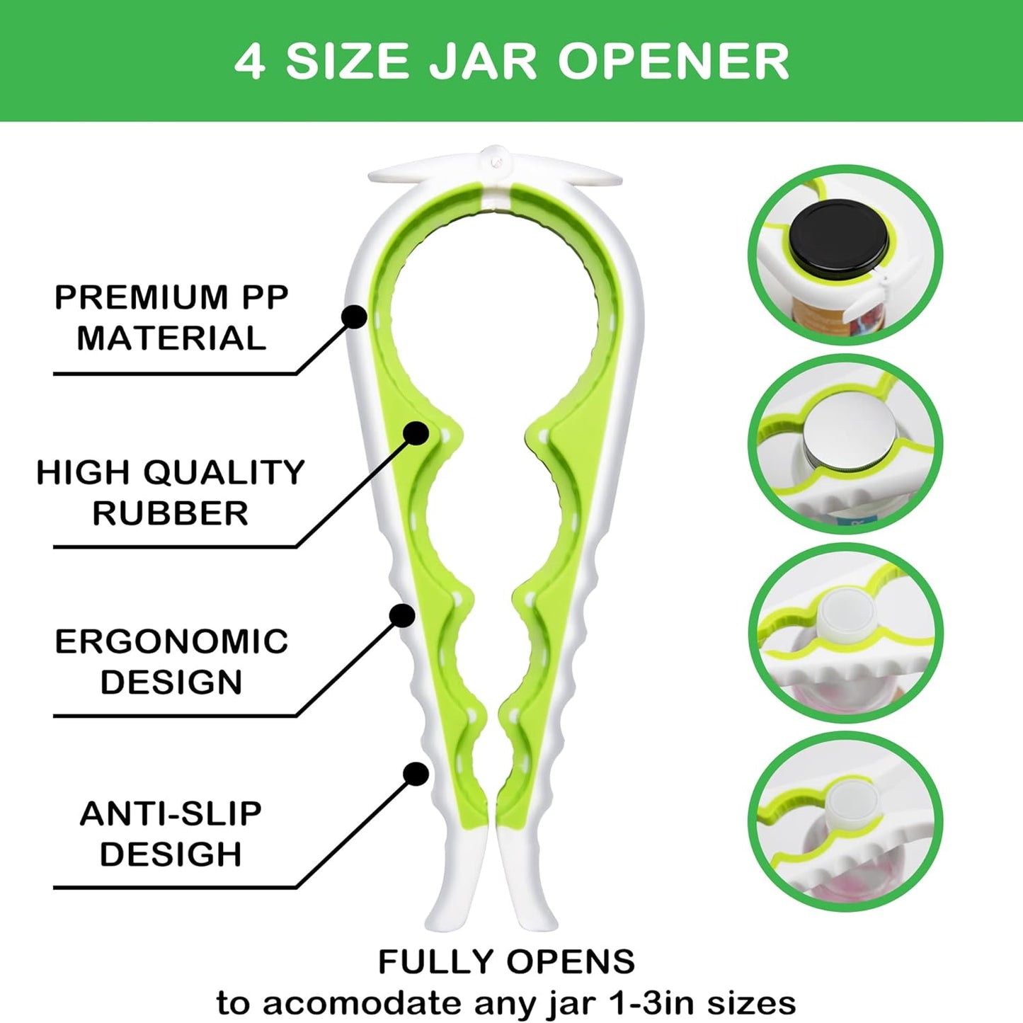 Jar Opener for Weak Hands, Seniors with Arthritis, 5 in 1 Multi Function Bottle Opener Lid Opener For Arthritic Hands with Non Slip Rubber Jar opener Gripper Pad and Corkscrew Wine Opener(GREEN)