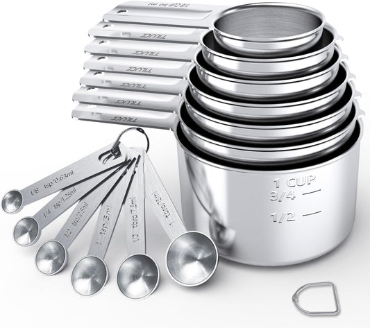 TILUCK Stainless Steel Measuring Cups & Spoons Set,Coffee Scoop Spoon,Kitchen Gadgets for Cooking & Baking,Set of