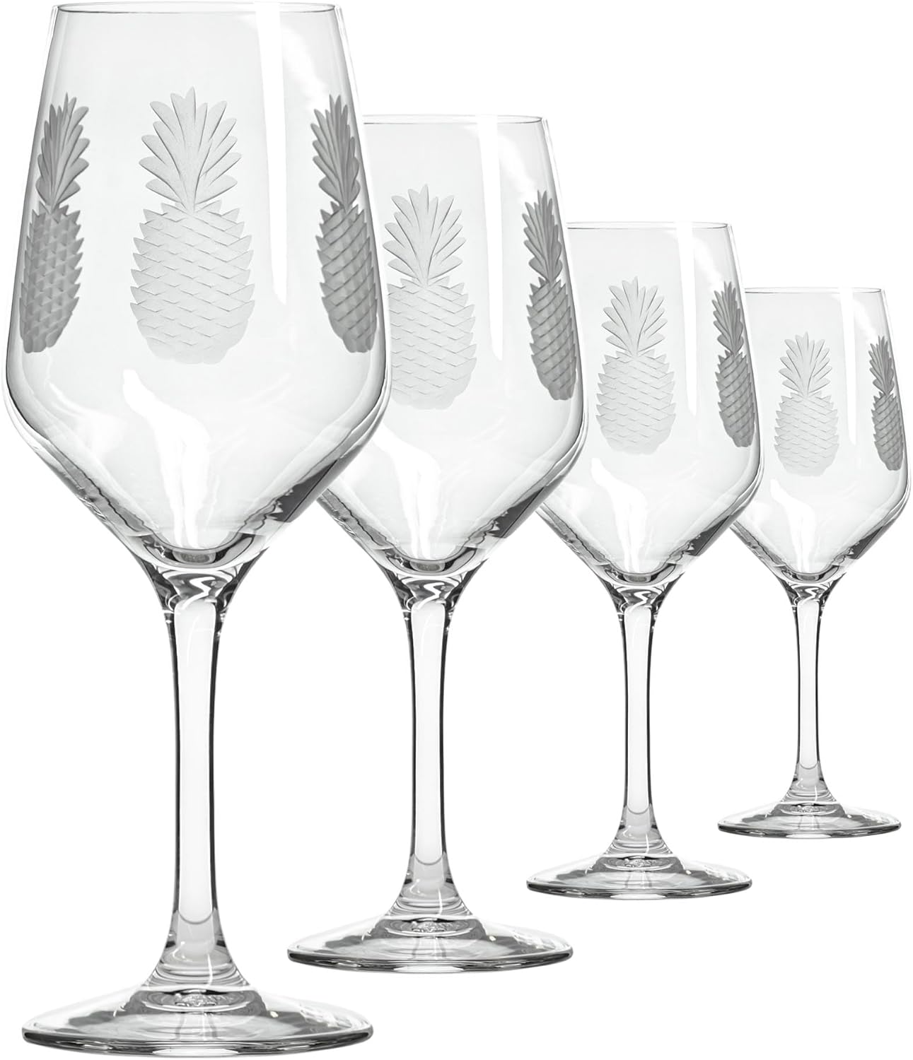 Rolf Glass Fresh Pineapple White Wine Glass | 10.75oz | Lead-Free and Diamond-Wheel Engraved | Engraved in the US | Tropical Glassware with Etched Pineapple Design | Set of 4