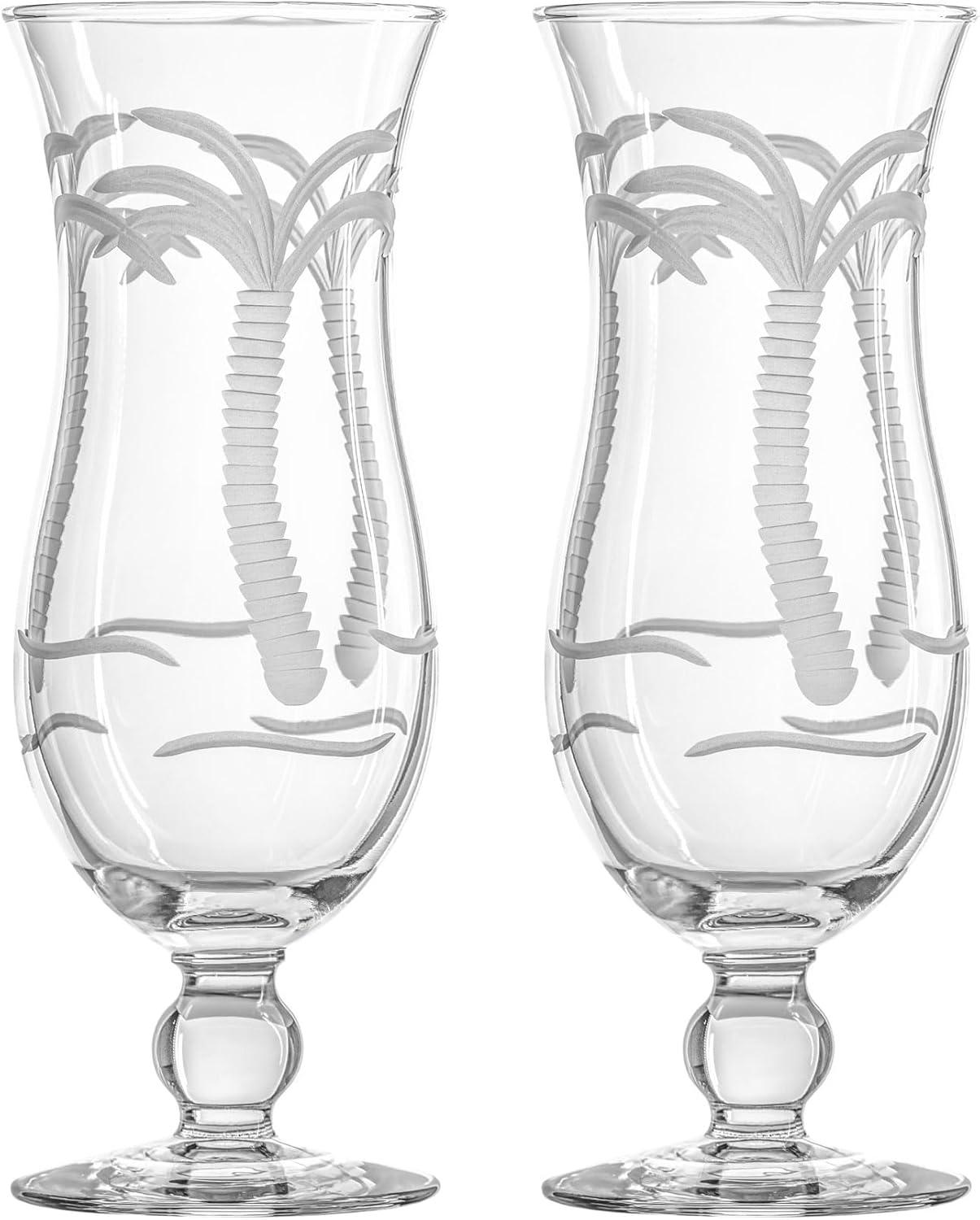 Rolf Glass Palm Tree Squall Hurricane Cocktail Glass | 18oz Coastal Glassware | Set of 2 Tropical Drink Glasses | Engraved and Lead-Free Crystal Glass | Designed and Engraved in the USA