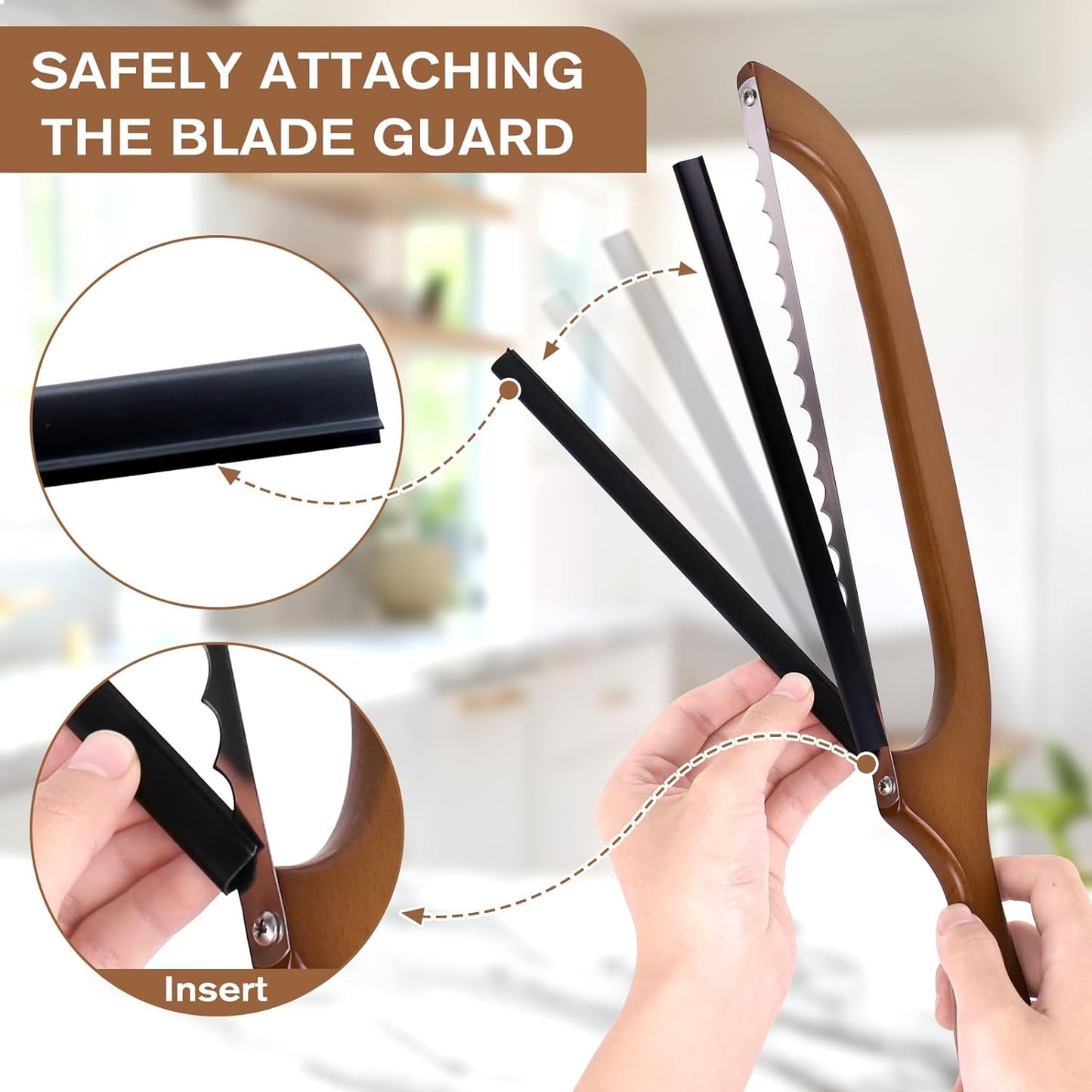 Woodever Sourdough Bread Knife for Both Right and Left Handed Use, 16" Bread Slicer for Homemade Bread, Premium Stainless Steel Serrated Saw Bread Cutter for Bagels, Baguettes (BROWN)